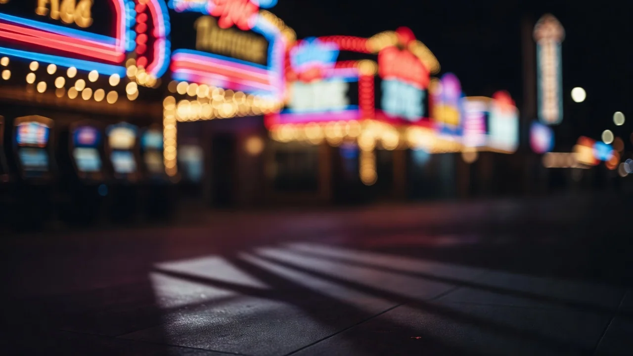Neonowe światła kasyna rozmyte w tle w kolorowe bokeh