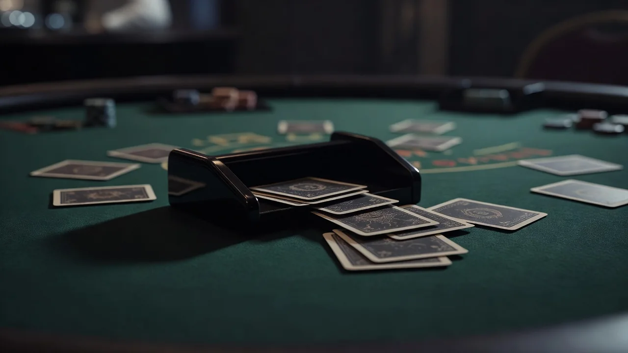 But krupierski z kartami na zielonym stole do blackjacka
