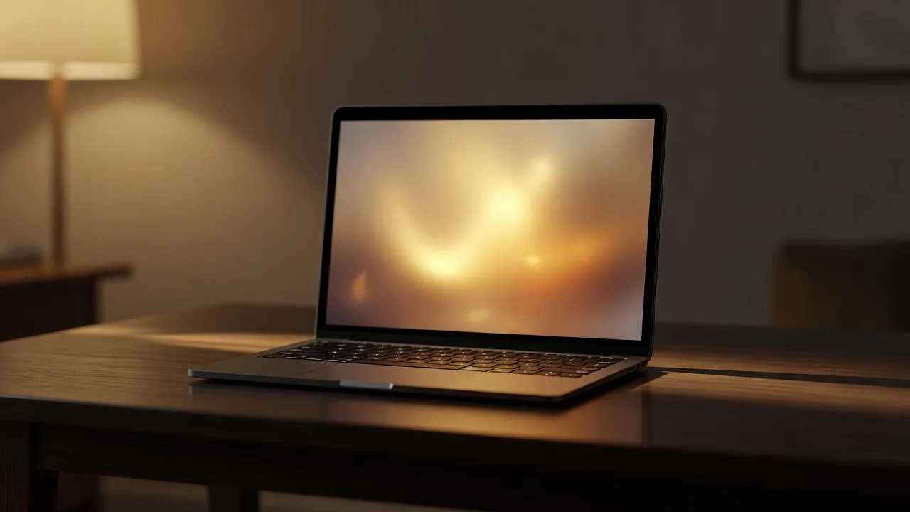 Laptop z rozmytym formularzem na ekranie w ciepłym świetle