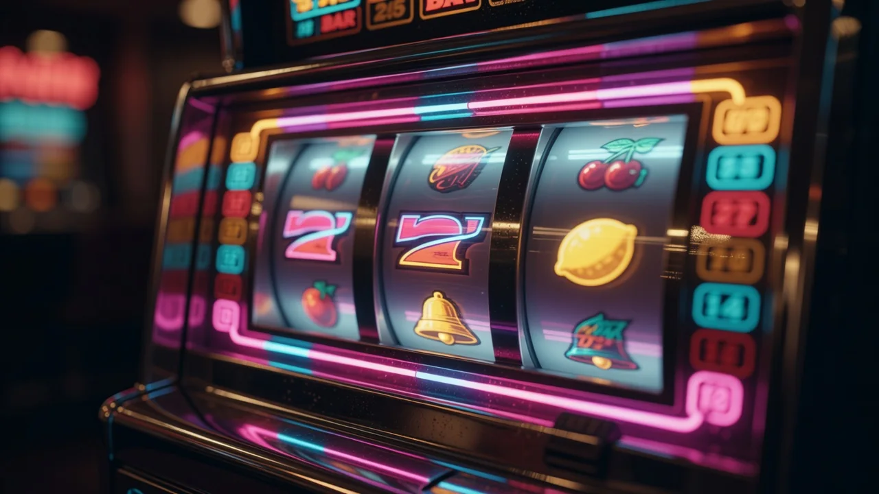 Bębny automatu do gry w kolorowym neonowym świetle