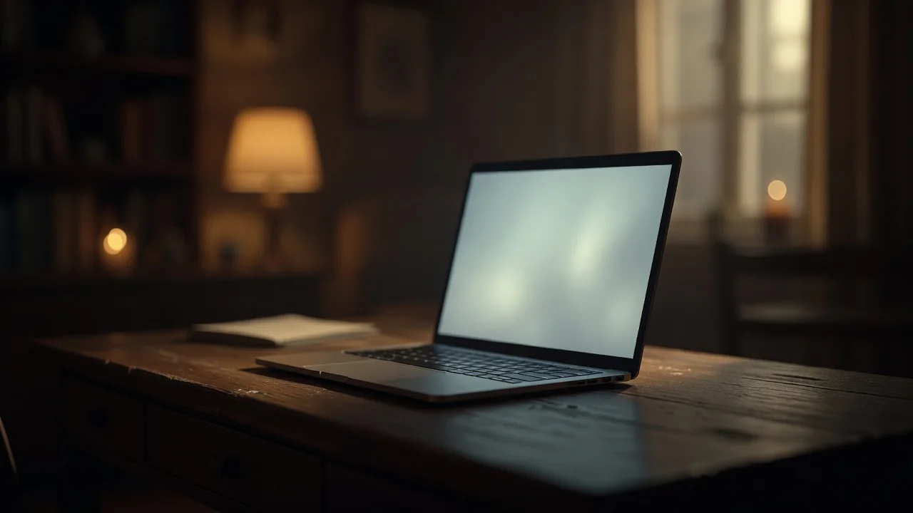 Formularz na ekranie laptopa w ciepłym świetle domu