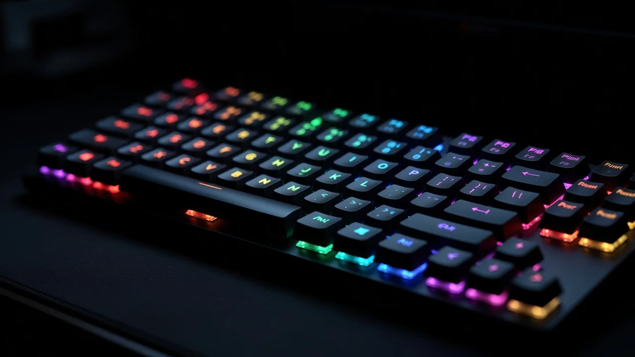 Klawiatura gamingowa w podświetleniu RGB w ciemności